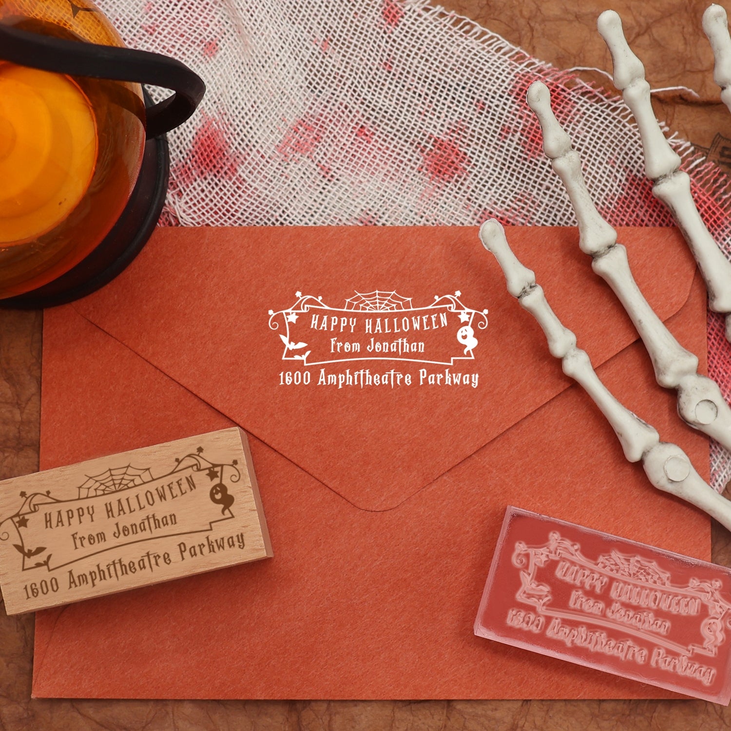 Personalisierter rechteckiger Halloween Adresse Rücksende Gummistempel (27 Designs)
