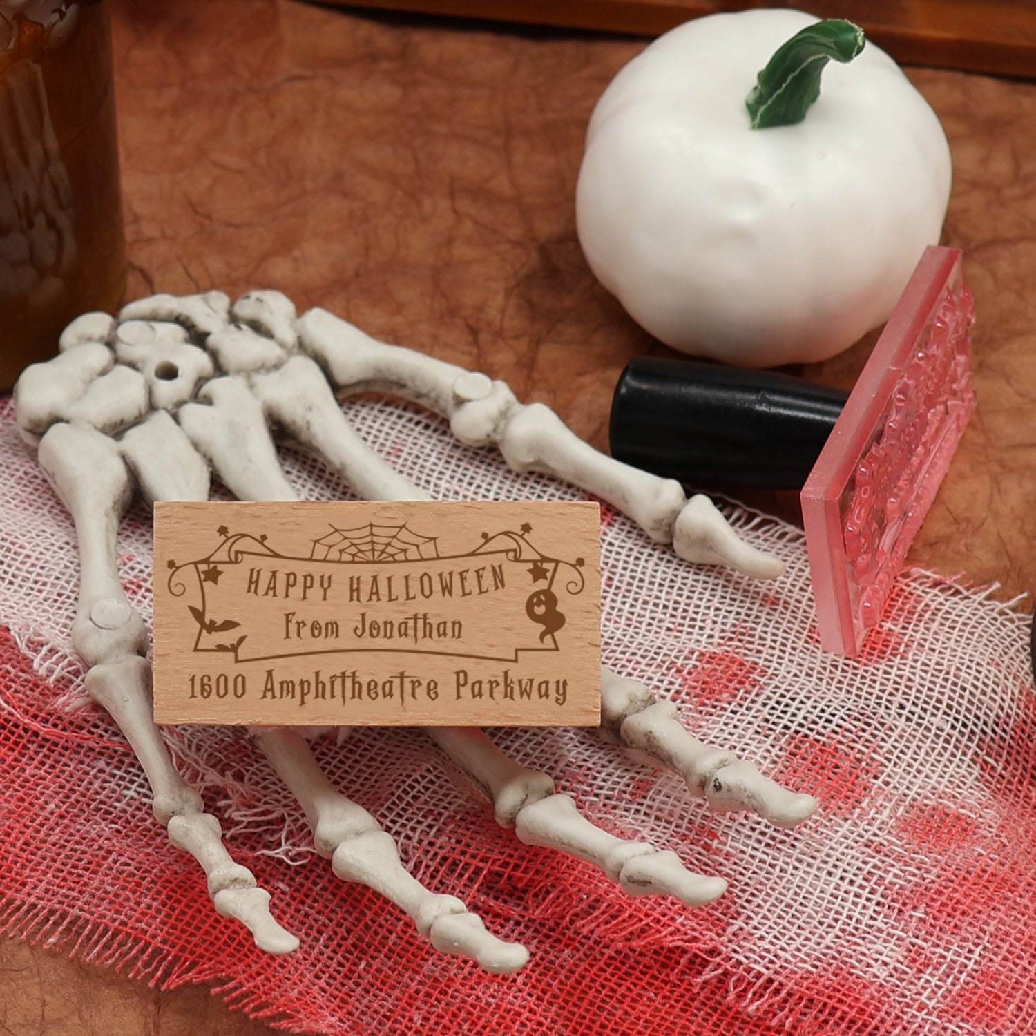 Personalisierter rechteckiger Halloween Adresse Rückgabe Gummistempel (27 Designs)1