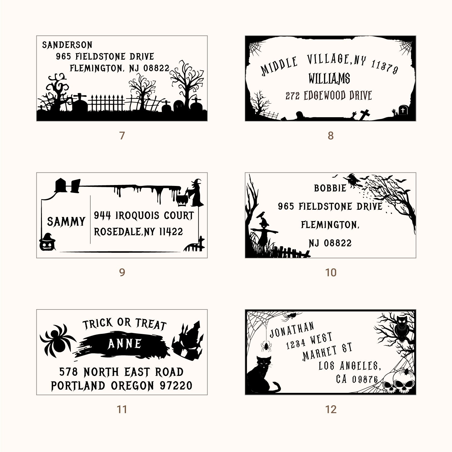 Personalisierter rechteckiger Halloween Adresse Rücksende Gummistempel (27 Designs)-sku2