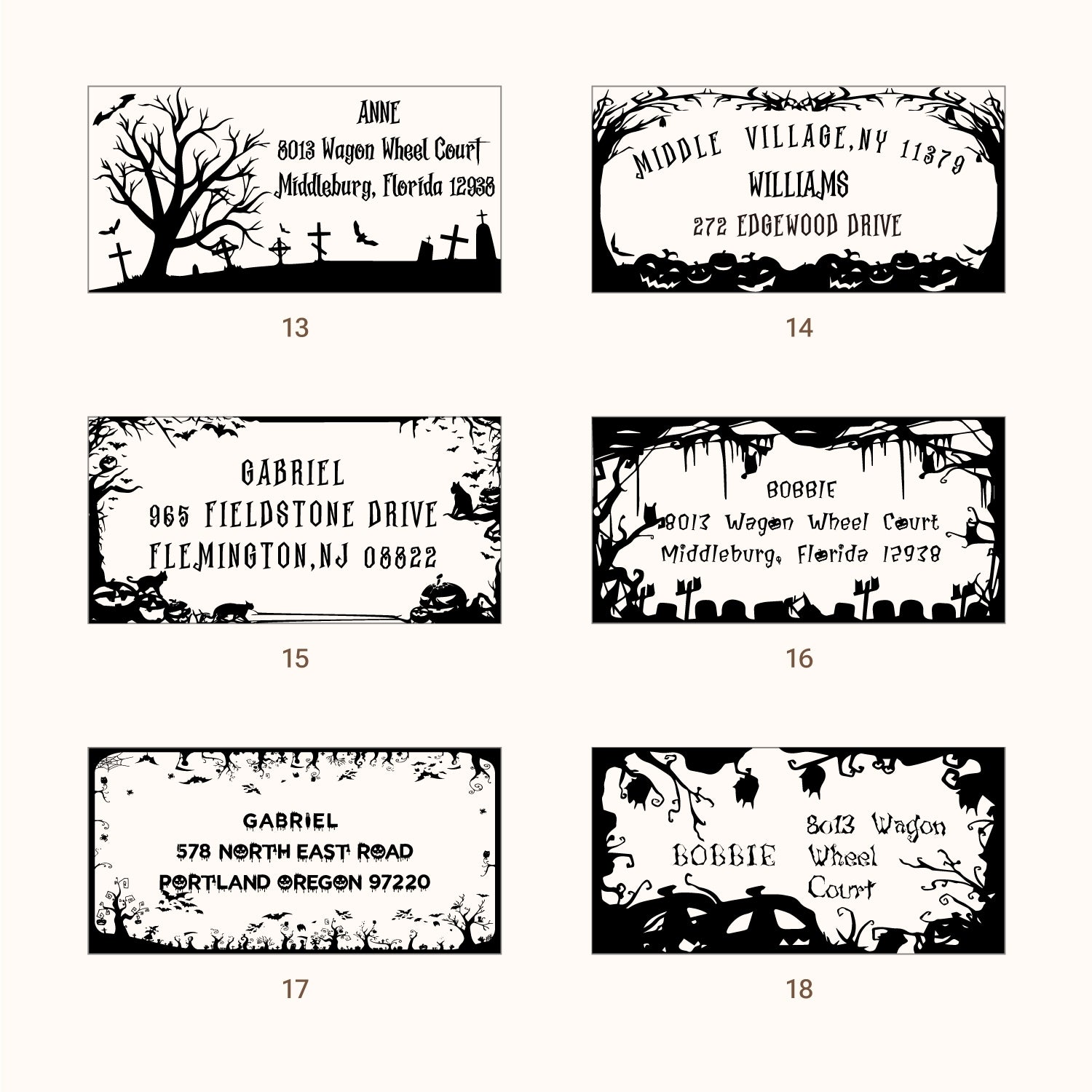 Personalisierter rechteckiger Halloween Adresse Rücksende Gummistempel (27 Designs)-sku3