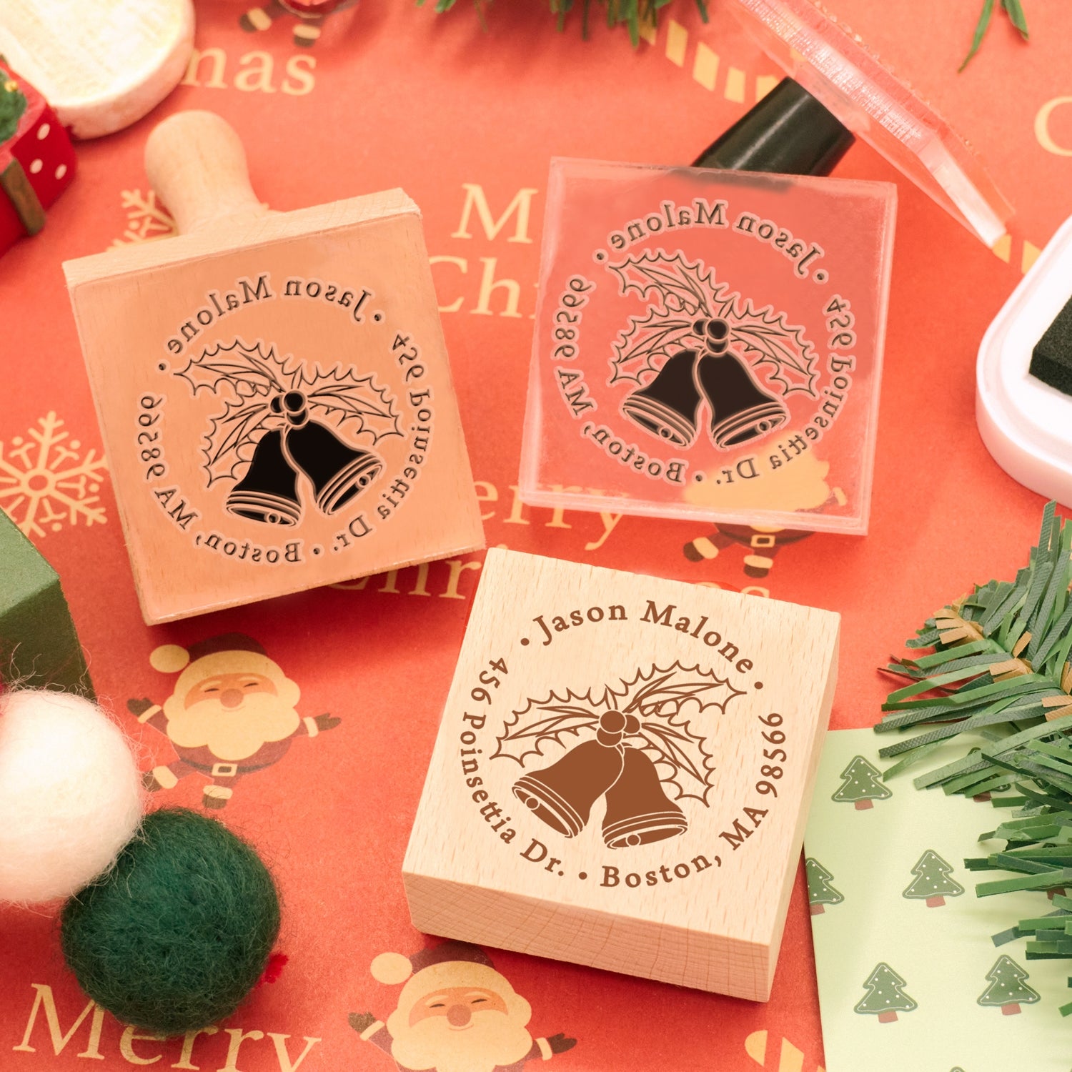 Personalisierte Weihnachtsglocken Adresse Gummistempel1