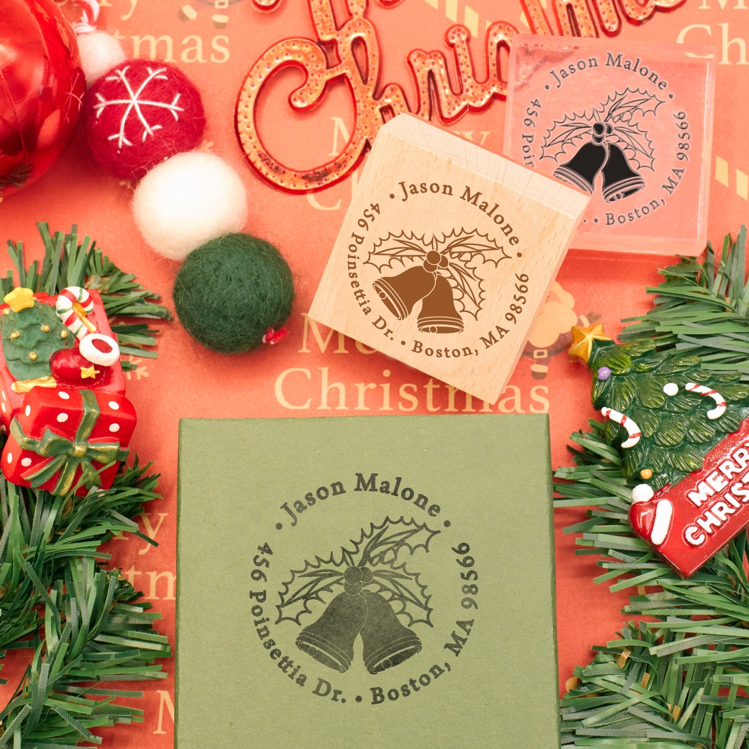 Personalisierter Weihnachtsglocken Adressen Gummistempel2