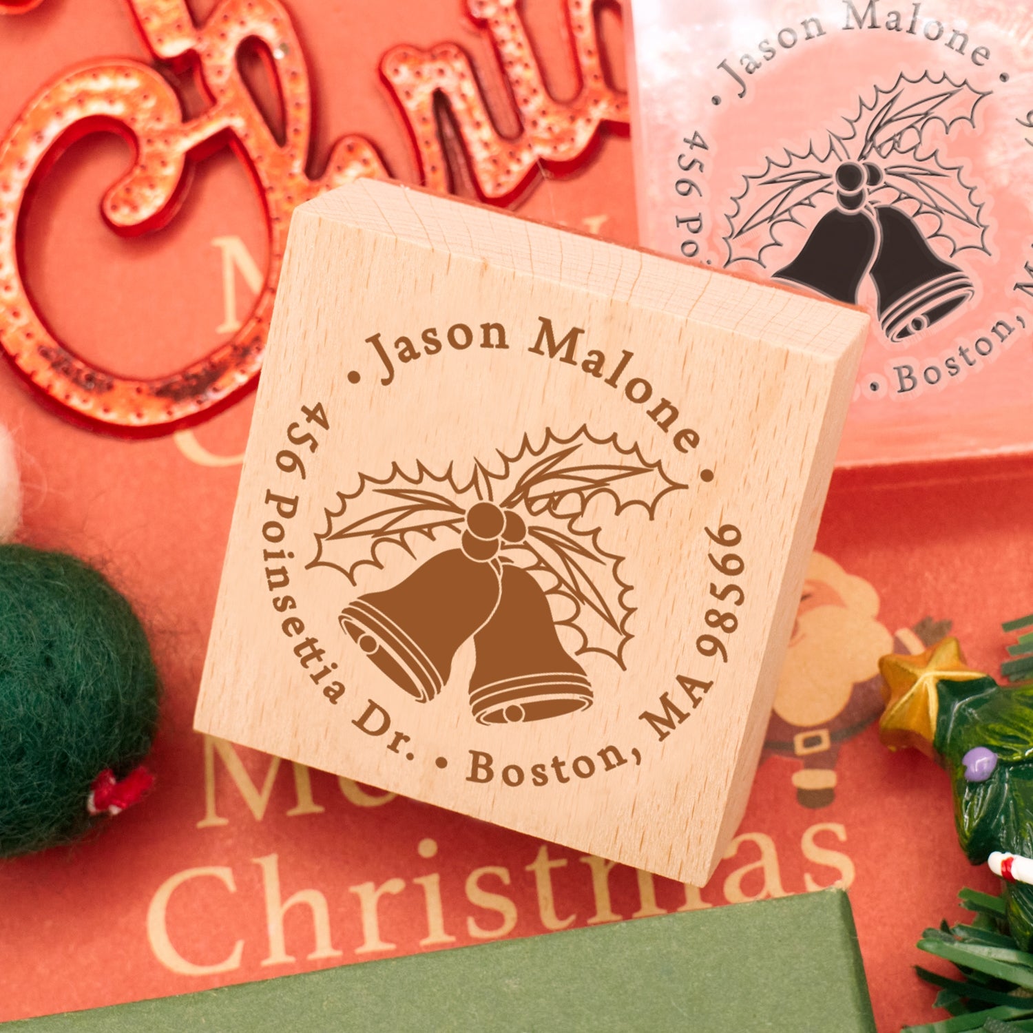 Personalisierter Weihnachtsglocken Adressen Gummistempel3