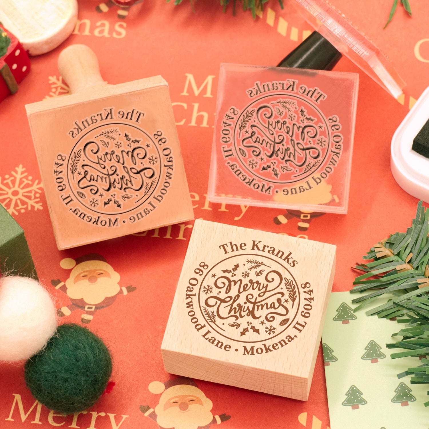 Personalisierter Frohe Weihnachten Text Adresse Gummistempel1