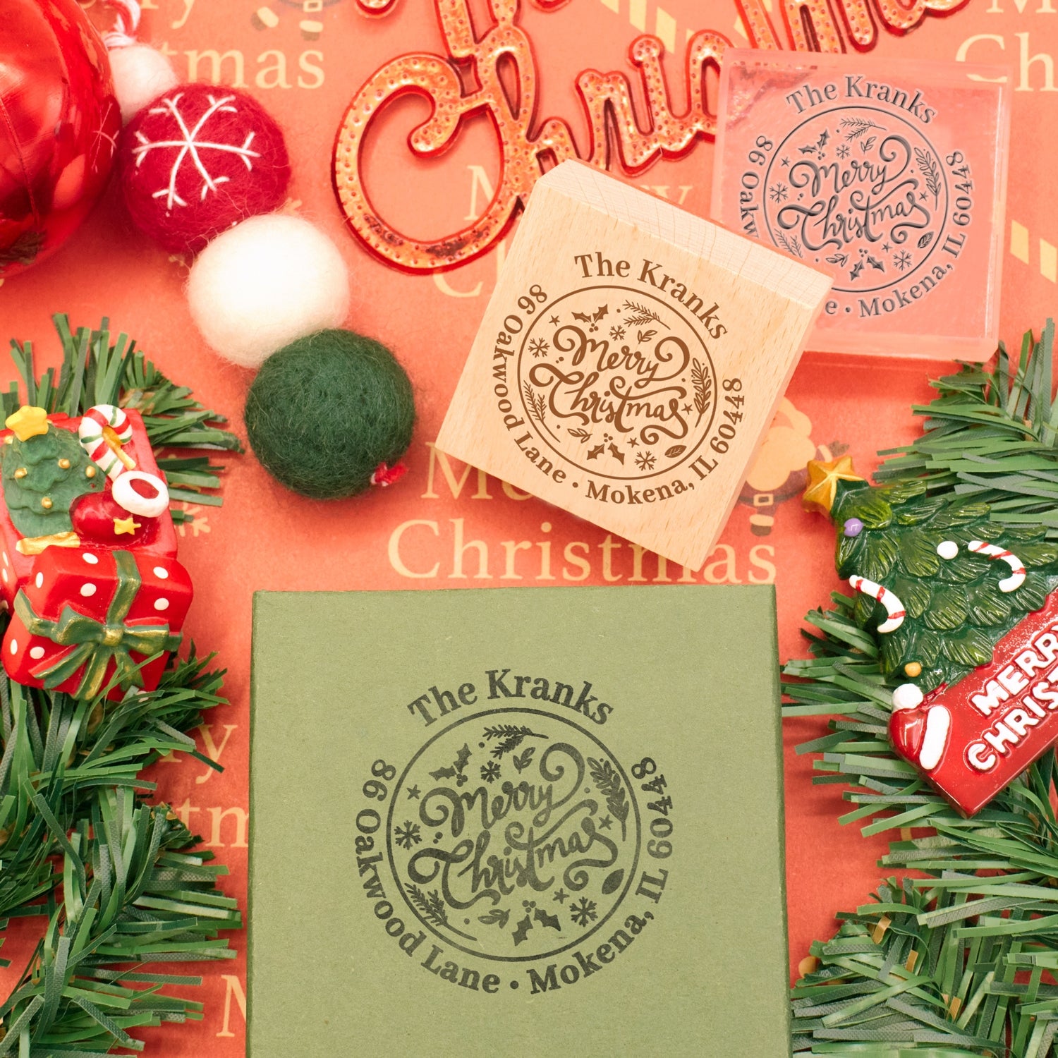 Personalisierter Frohe Weihnachten Text Adressen Gummistempel2