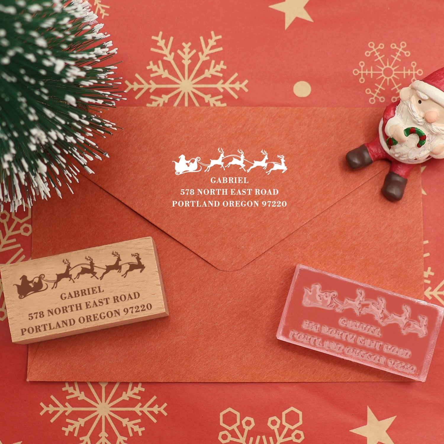 Personalisierter Weihnachts-Rechteck-Adressstempel aus Gummi (27 Designs)