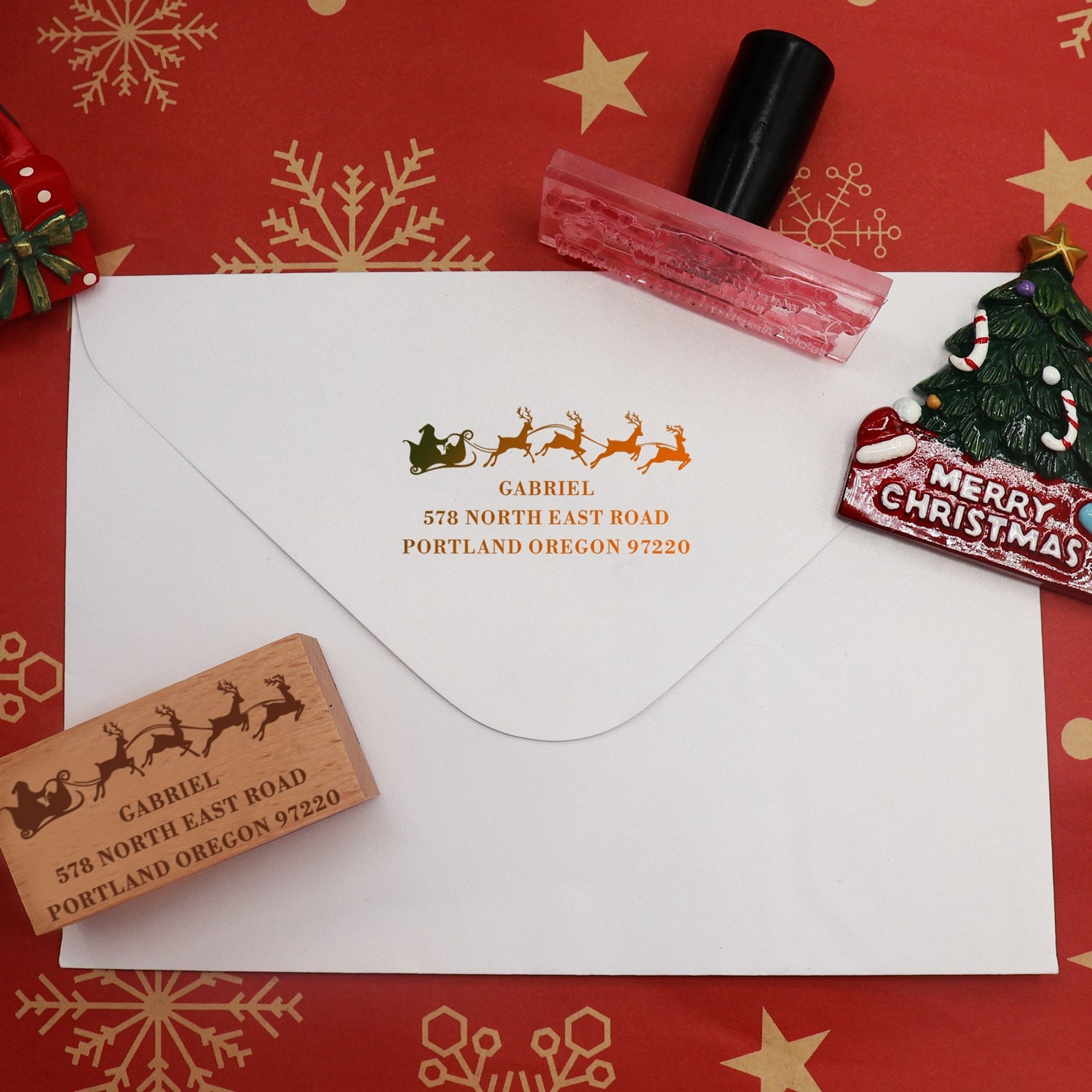 Individueller Weihnachts-Rechteck-Adressstempel aus Gummi (27 Designs)2