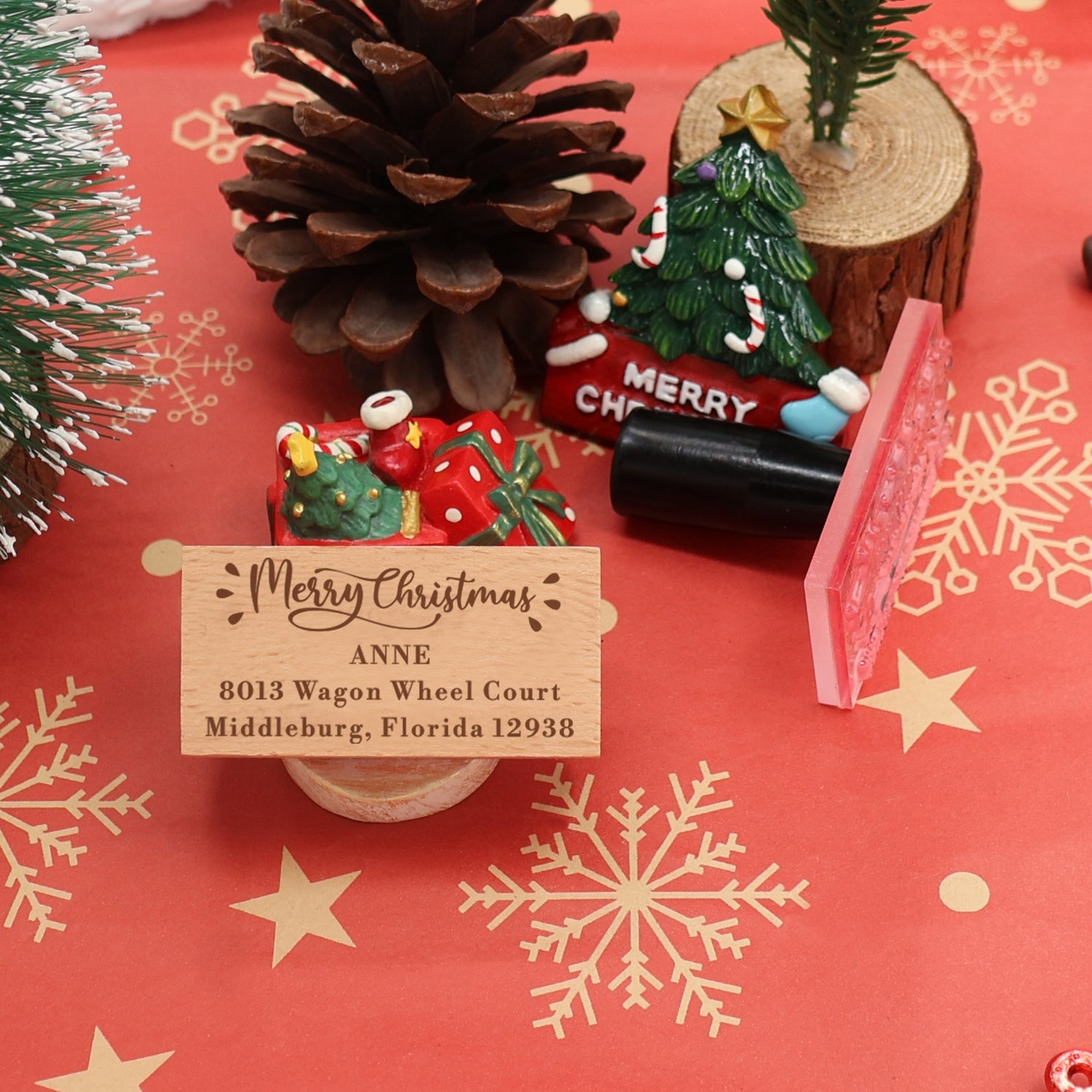 Personalisiert Frohe Weihnachten Rechteck Adresse Gummistempel1