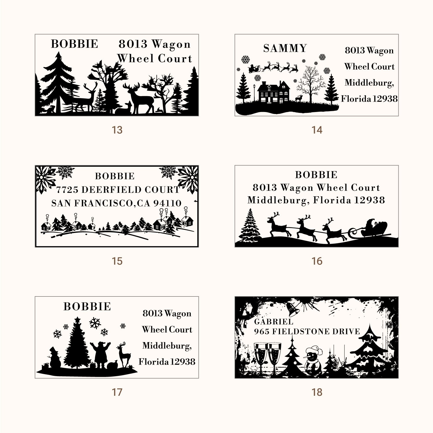 Personalisierter Weihnachts Rechteck-Adress Gummistempel (27 Designs)33