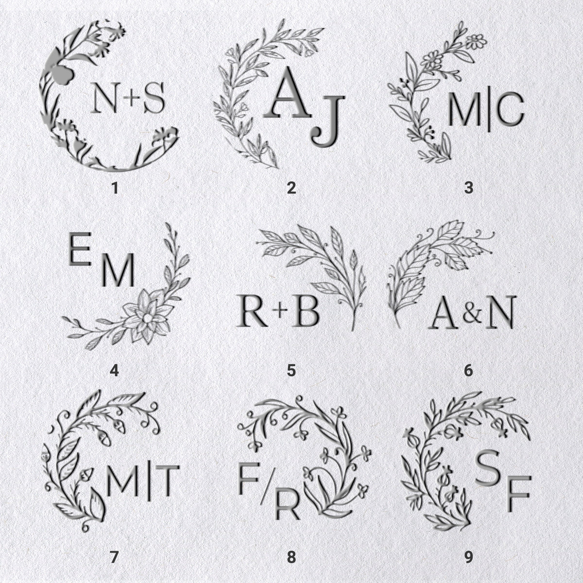 Personalisierte Botanische Initialen Hochzeit Monogramm Prägezange (27 Designs) Personalisierte Botanische Initialen Hochzeit Monogramm Prägezange (27 Designs)11