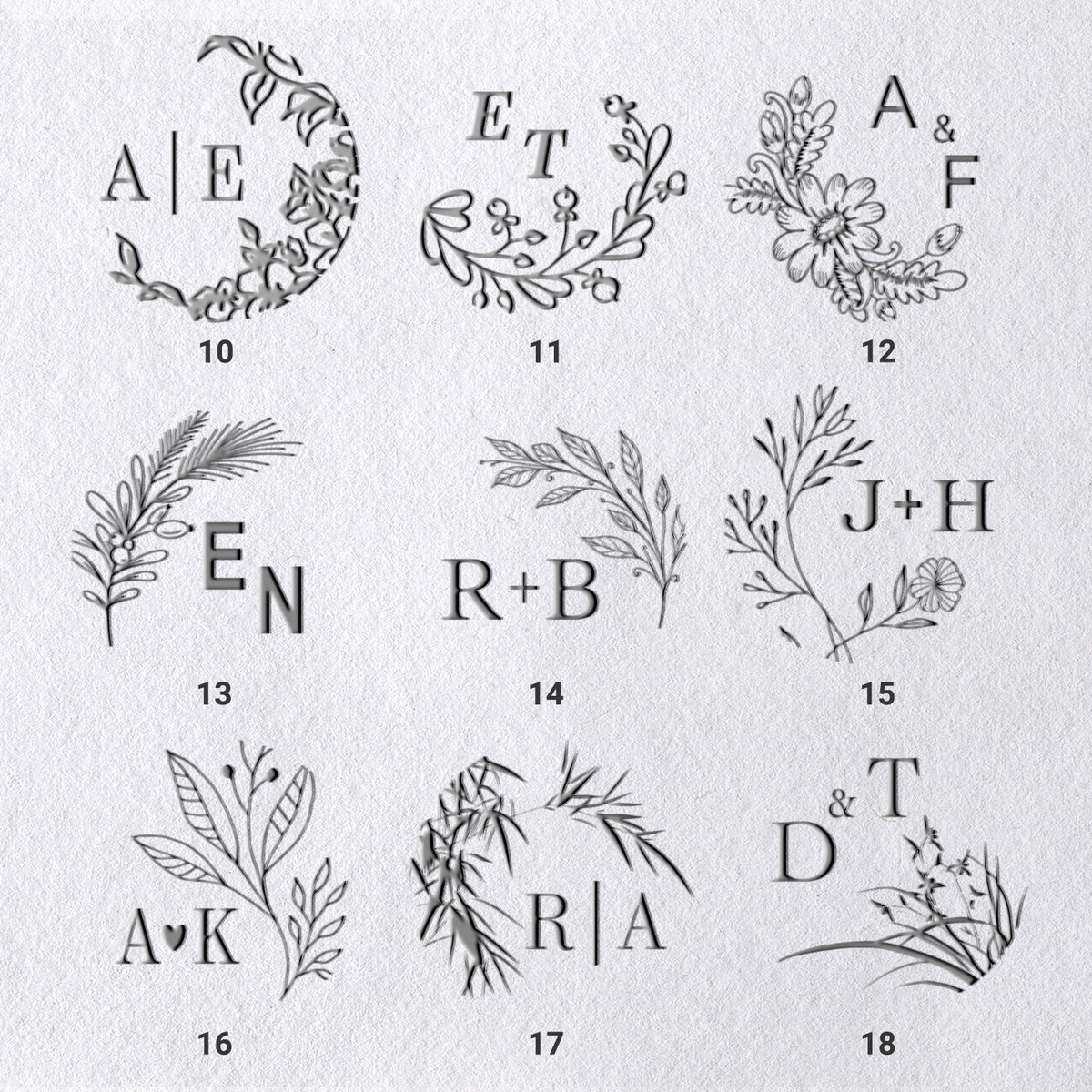 Personalisierte Botanische Initialen Hochzeit Monogramm Prägezange (27 Designs) Personalisierte Botanische Initialen Hochzeit Monogramm Prägezange (27 Designs)21