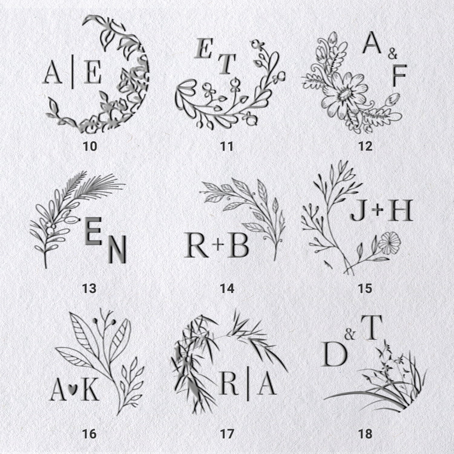 Personalisierte Botanische Initialen Hochzeit Monogramm Prägezange (27 Designs) Personalisierte Botanische Initialen Hochzeit Monogramm Prägezange (27 Designs)21