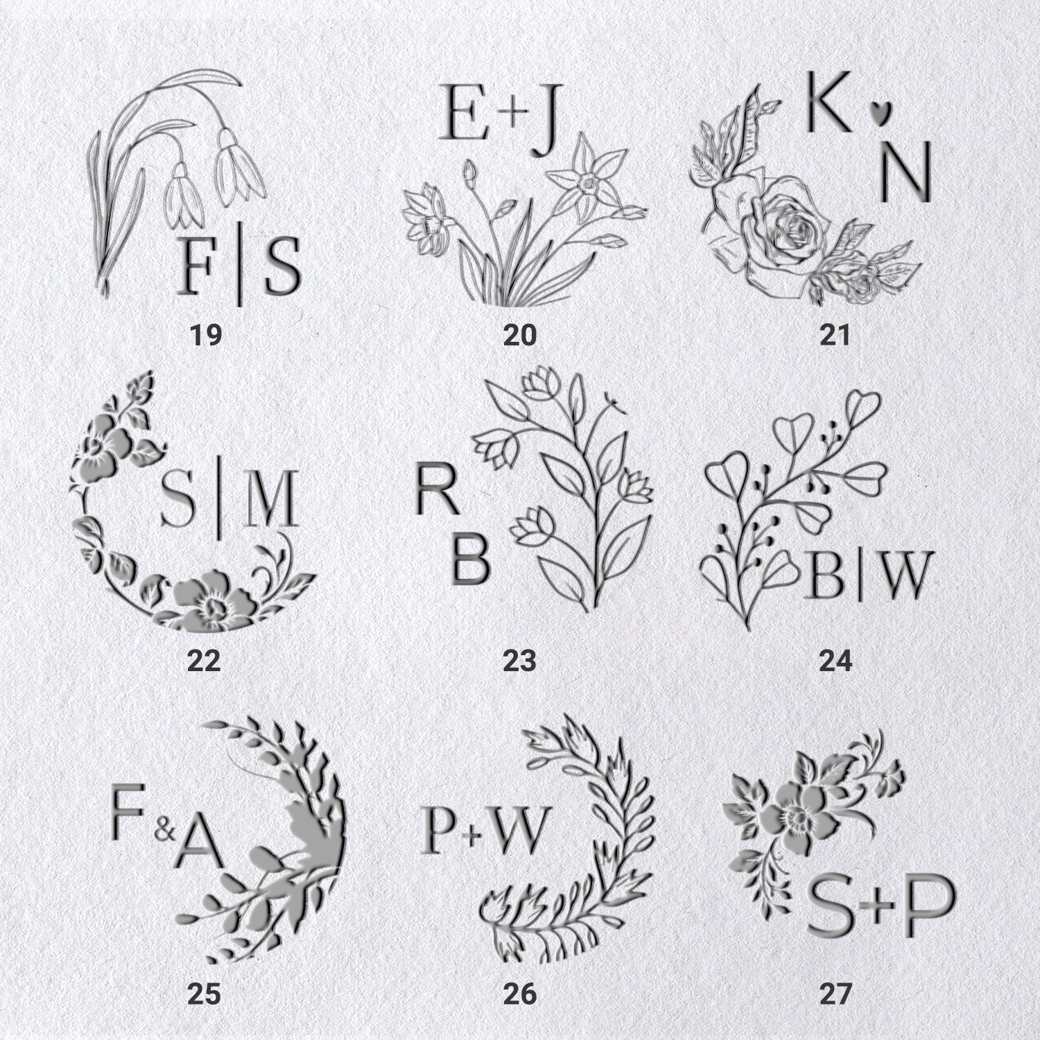 Personalisierte Botanische Initialen Hochzeit Monogramm Prägezange (27 Designs) Personalisierte Botanische Initialen Hochzeit Monogramm Prägezange (27 Designs)31