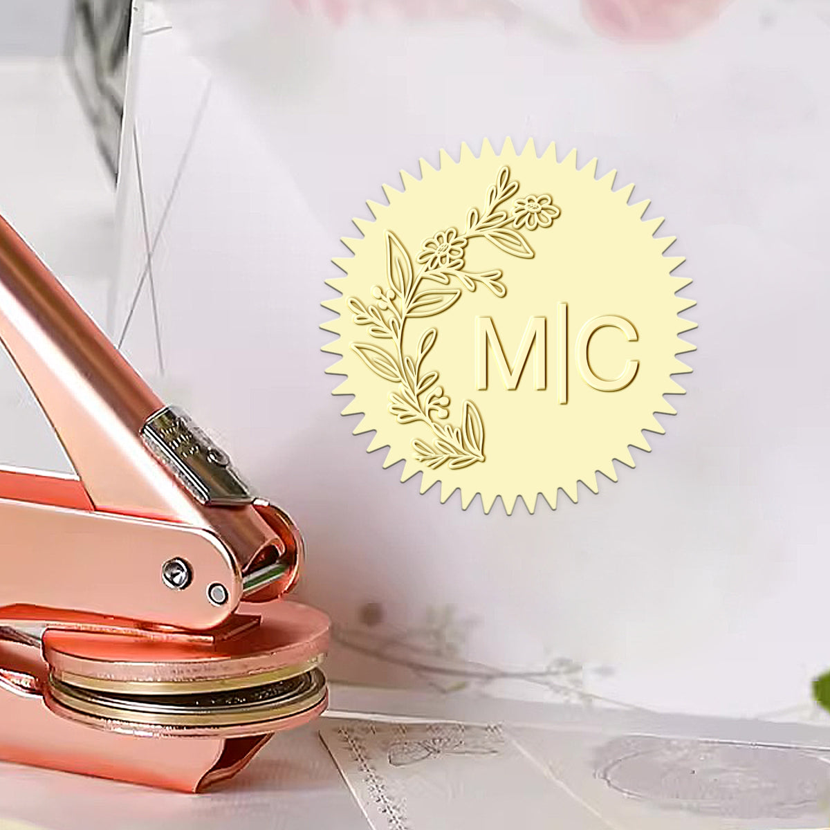 Custom Botanical Initials Wedding Monogram Embosser - Style 3 Custom Botanical Initials Wedding Monogram Embosser - Style 313 21