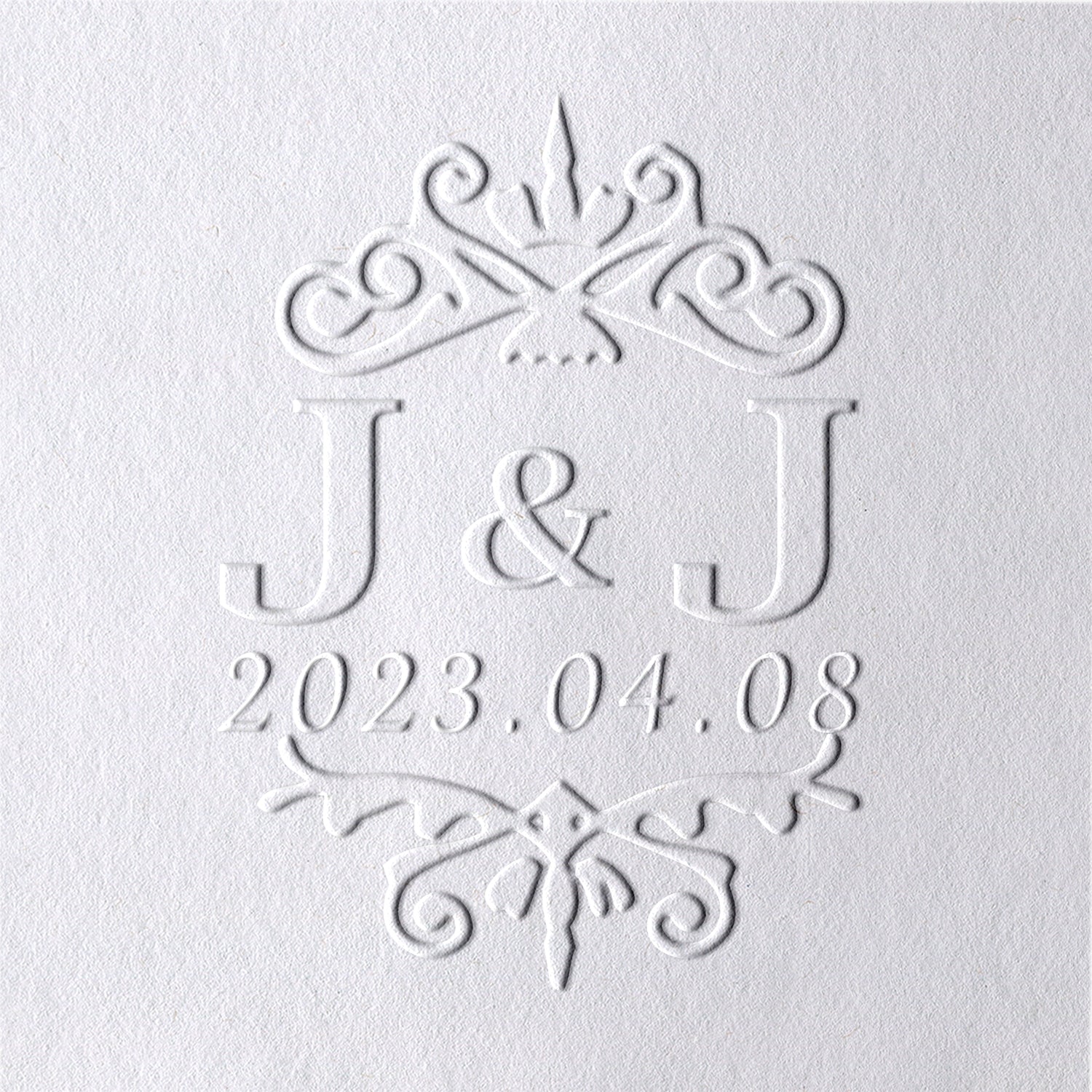 Personalisierte Doppelinitialen und Datum Hochzeits-Monogramm Prägezange 331