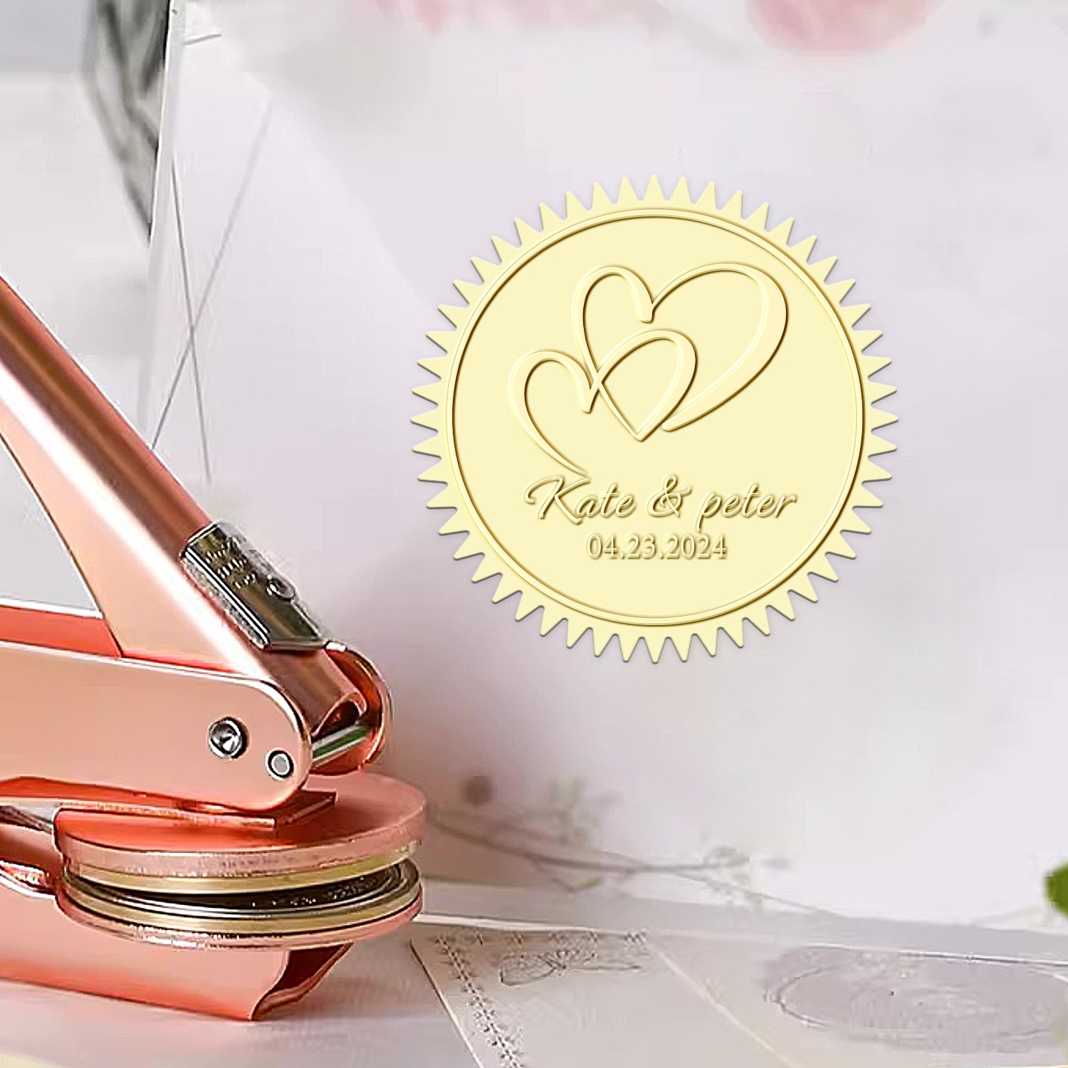 Custom Overlapping Hearts Wedding Embosser 1201