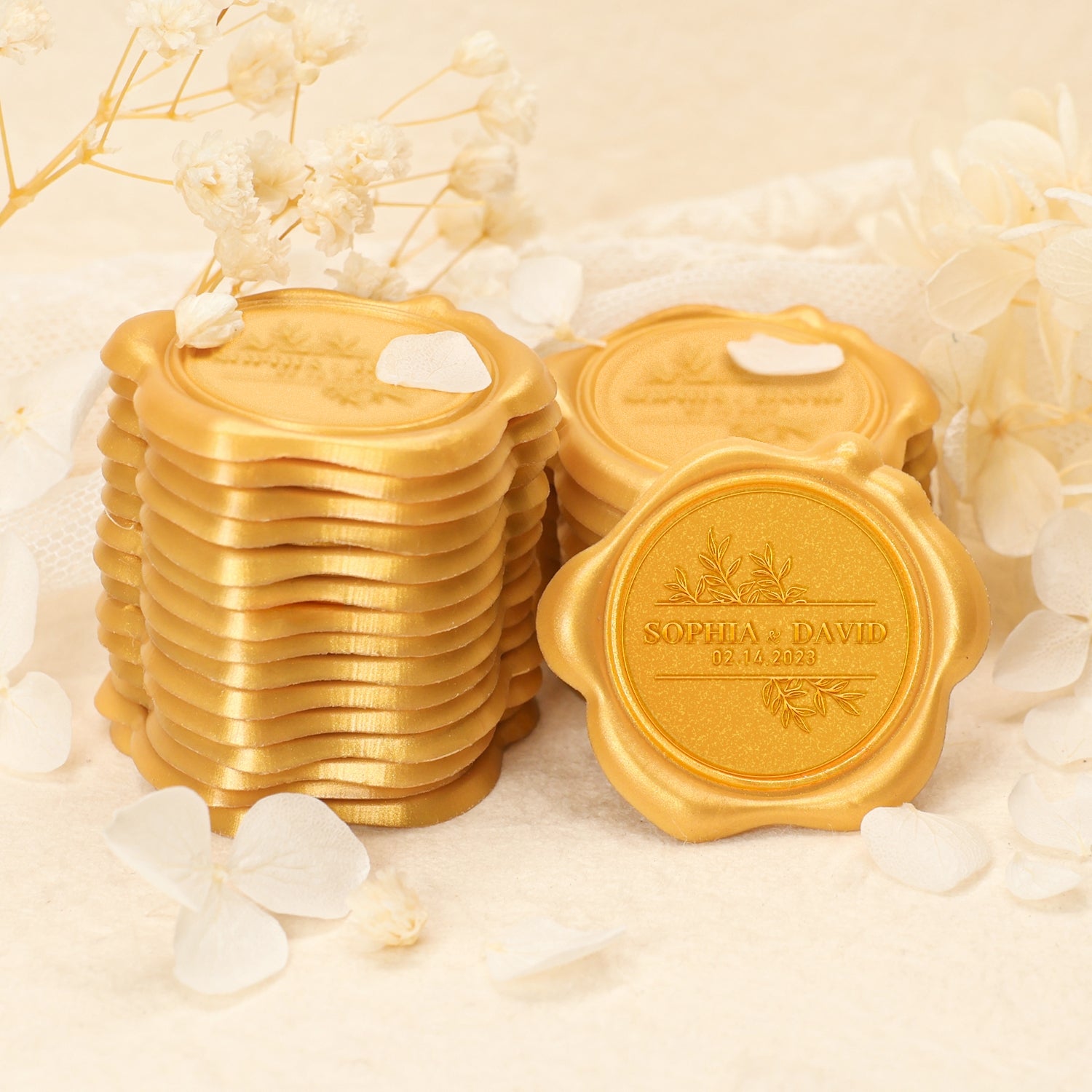 Personalisierte Blätter Hochzeit Name und Datum Siegelwachs Sticker 2-8
