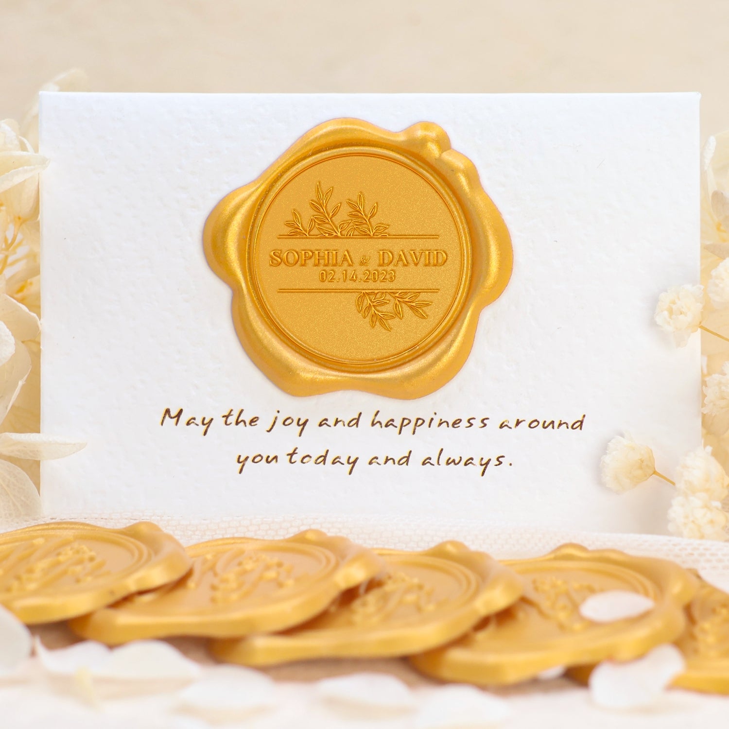 Personalisierte Blätter Hochzeit Name und Datum Siegelwachs Sticker 1-8
