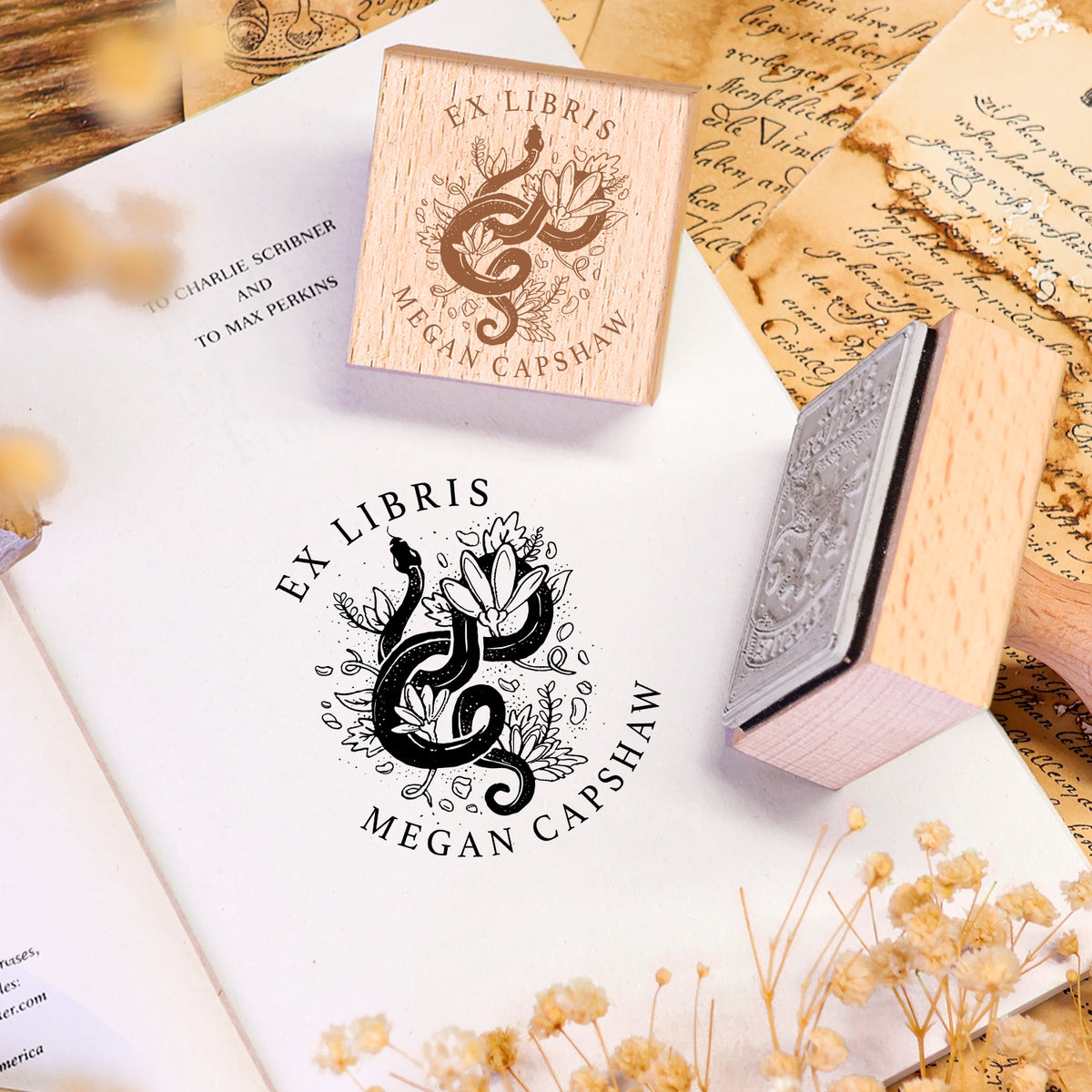 Personalisiert Twin Soaring Swallow Exlibris-Stempel Buch Holz Gummistempel 2