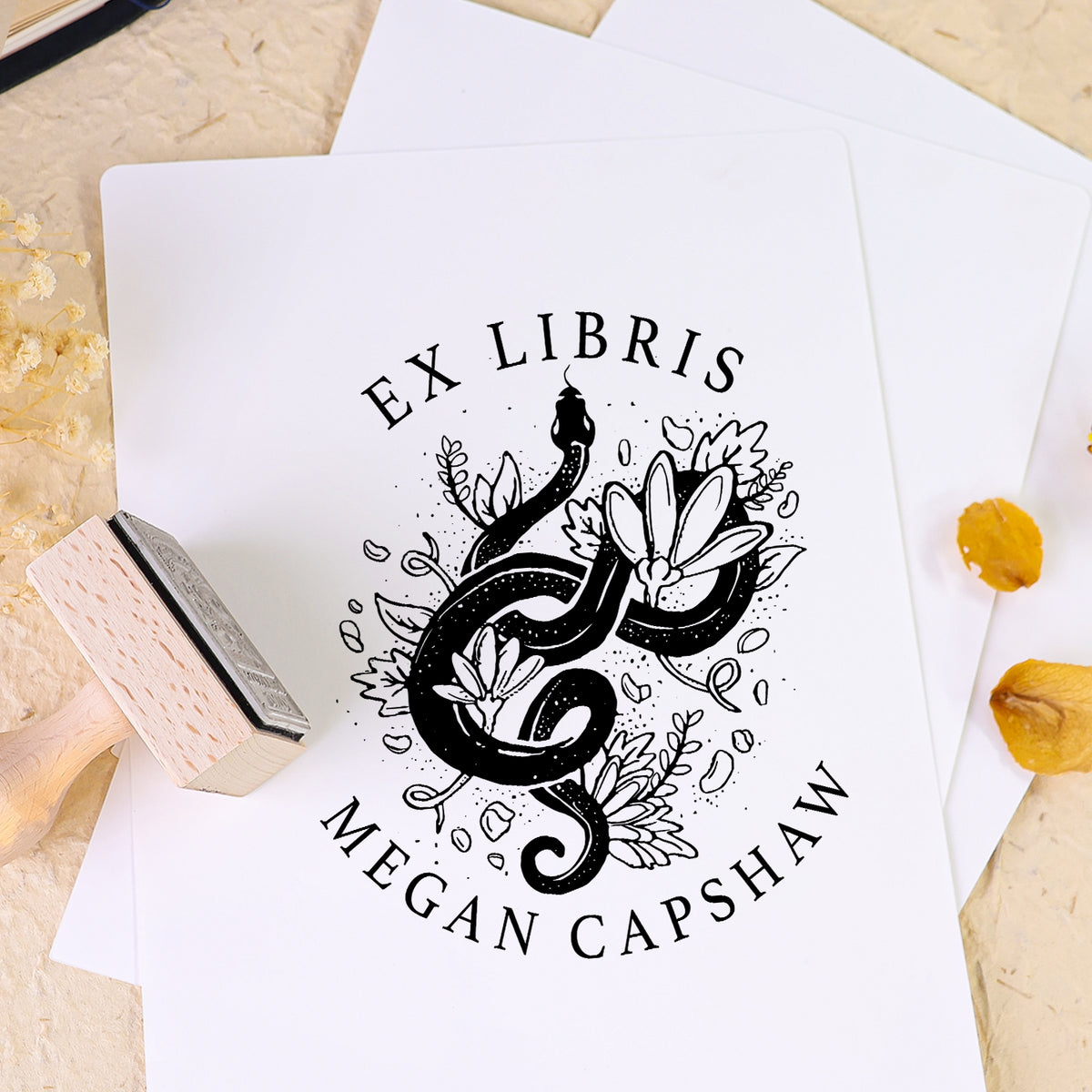 Individueller Zwillings-Schwalben Ex Libris Buch Holz Gummistempel