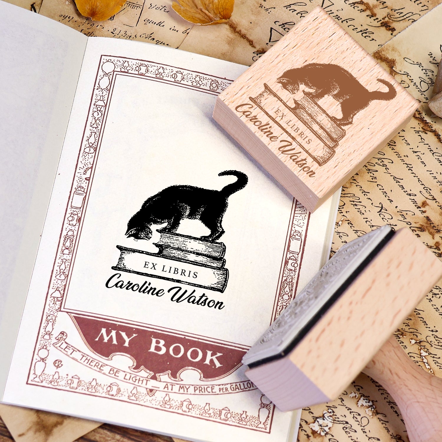 Individueller Zwillings-Schwalbenflug Ex Libris Buch Holz Gummistempel 2