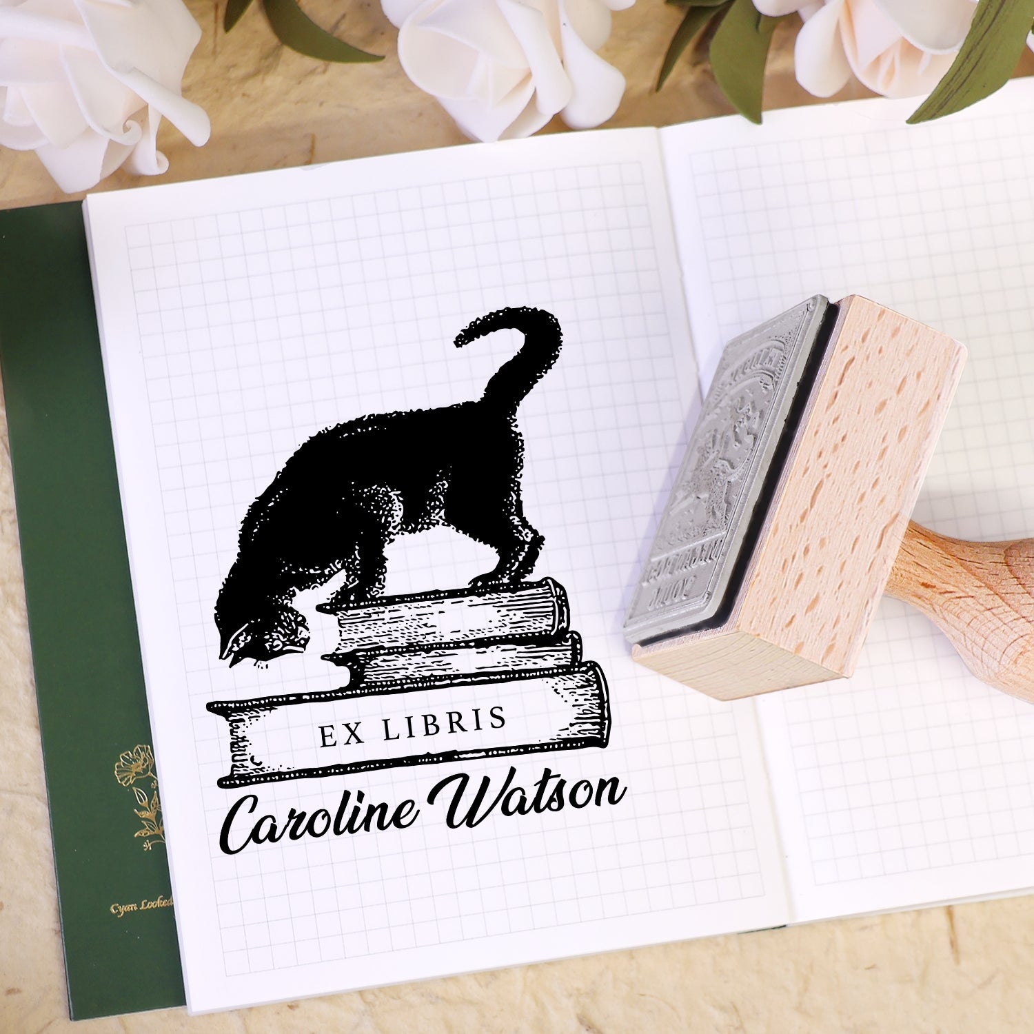 Individueller Zwillings-Schwalben Ex Libris Buch Holz Gummistempel