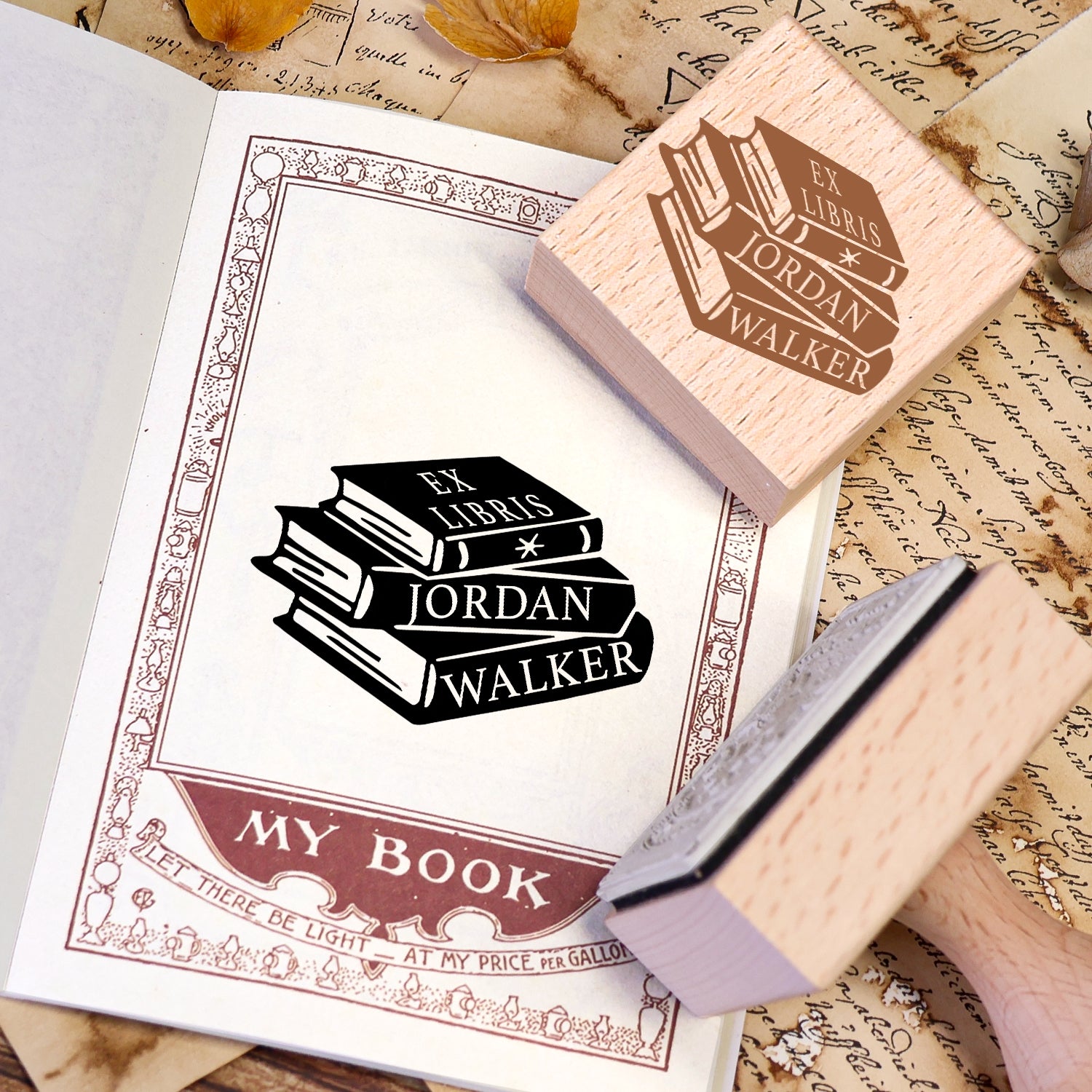 Individueller Zwillings-Schwalbenflug Ex Libris Buch Holz Gummistempel 2