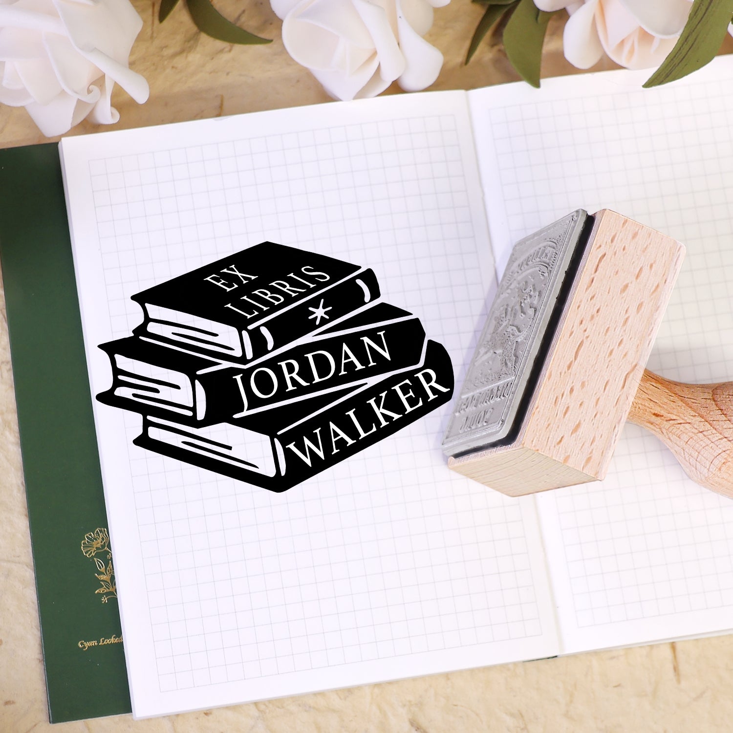 Personalisierter Twin Soaring Swallow Exlibris-Stempel Buch Holz Gummistempel