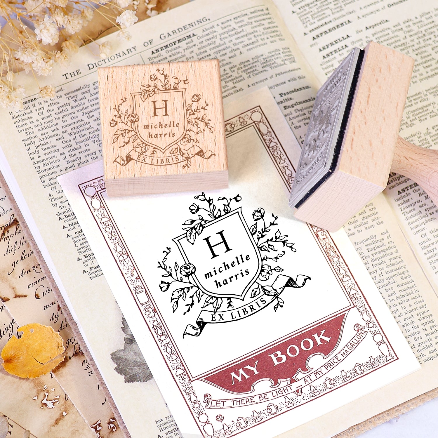 Individueller Zwillings-Schwalbenflug Ex Libris Buch Holz Gummistempel 2