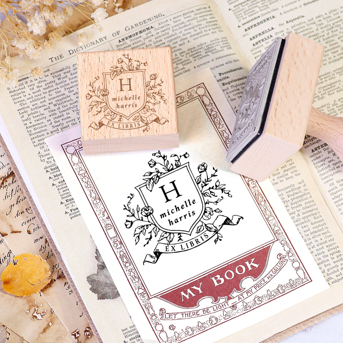 Personalisiert Twin Soaring Swallow Exlibris-Stempel Buch Holz Gummistempel 2