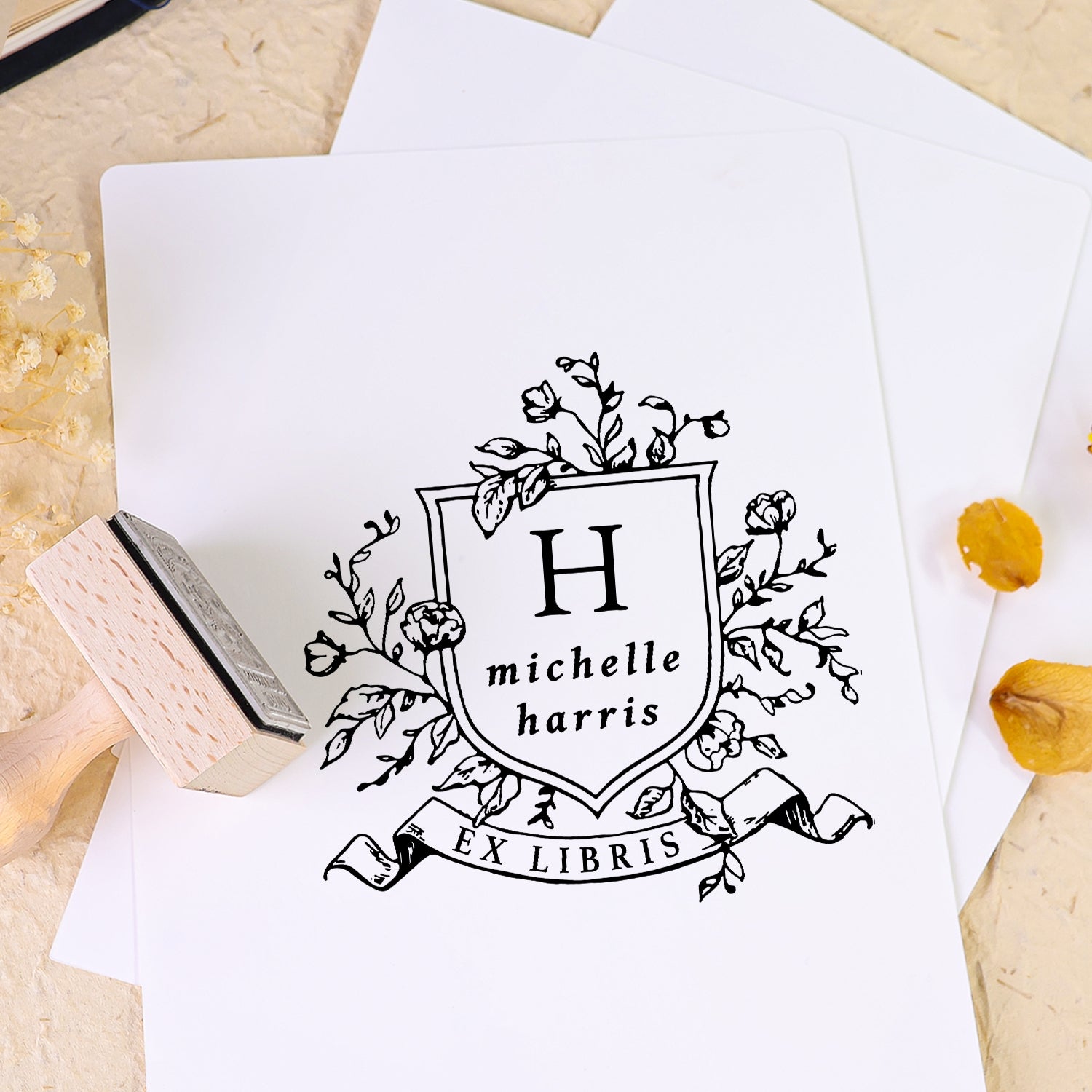Personalisierter Twin Soaring Swallow Exlibris-Stempel Buch Holz Gummistempel