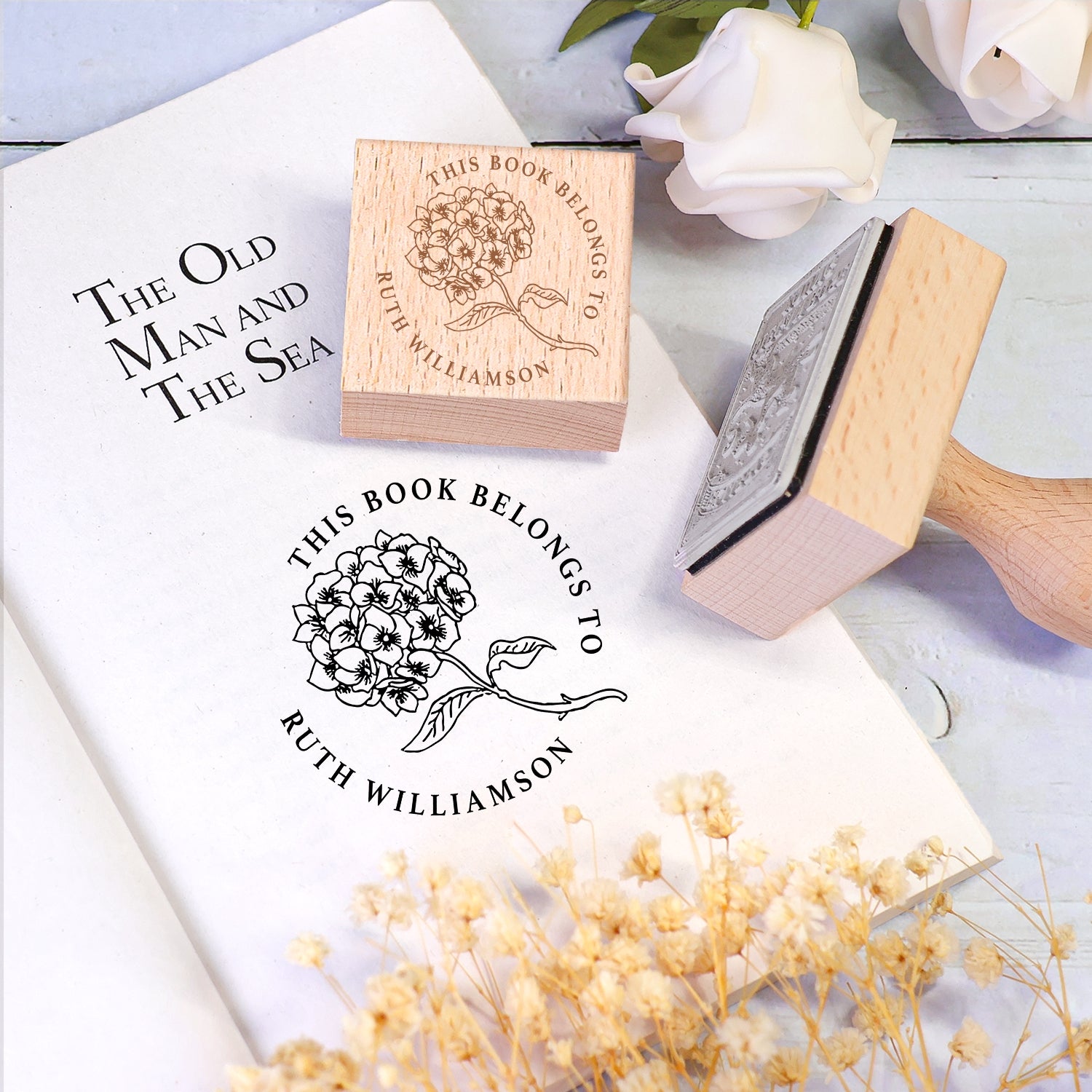 Individueller Zwillings-Schwalbenflug Ex Libris Buch Holz Gummistempel 2