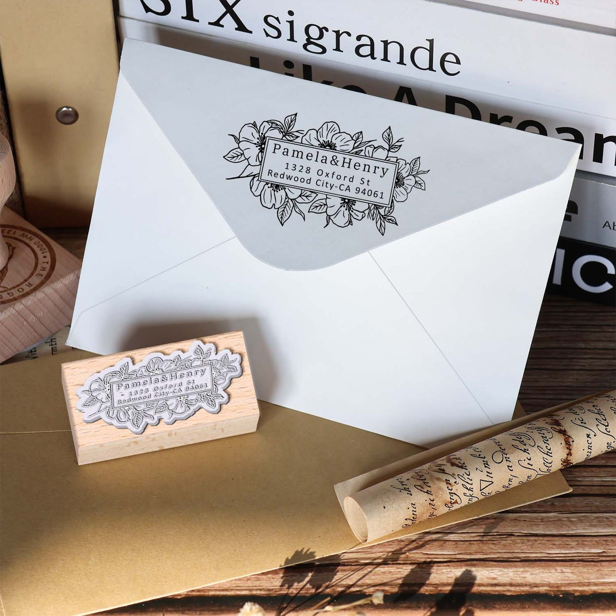 Personalisierter Adresse Holz Gummistempel1