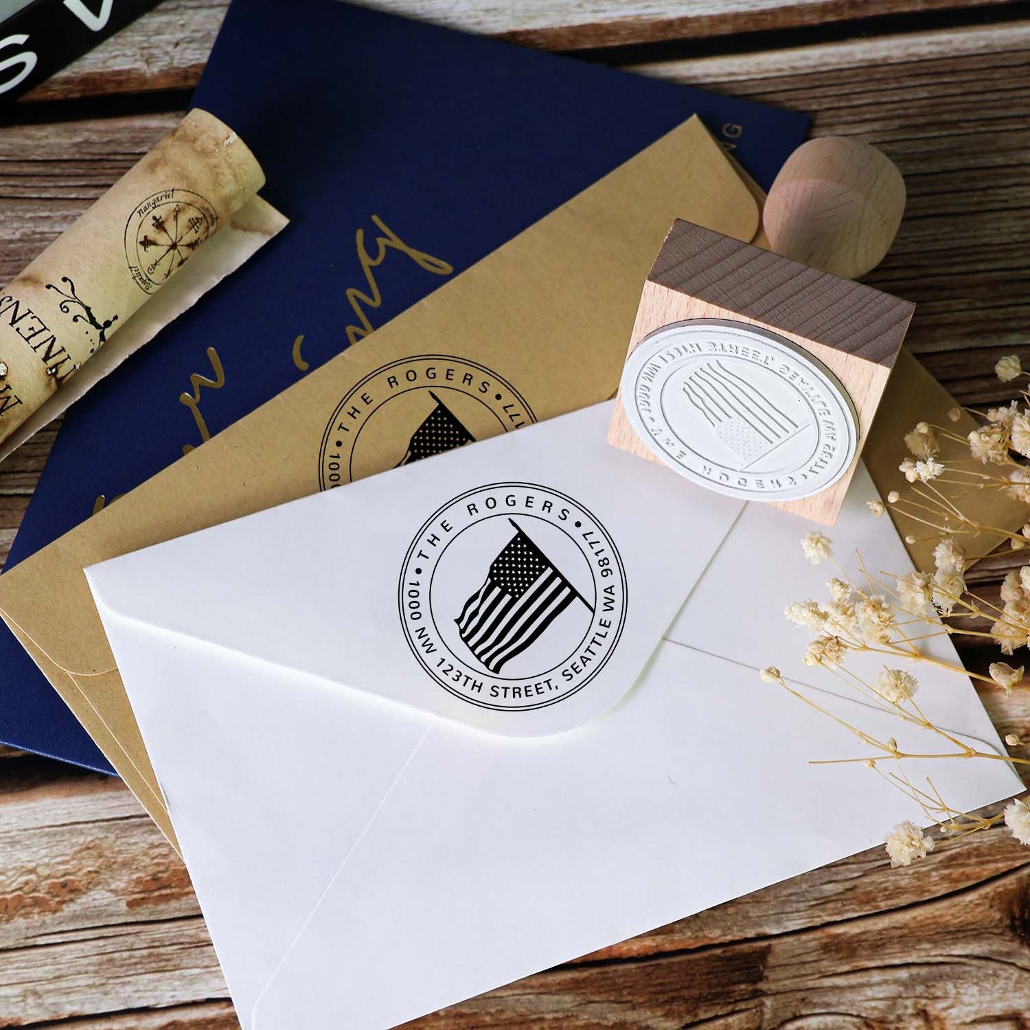 Personalisierte Adresse Holz Gummistempel2