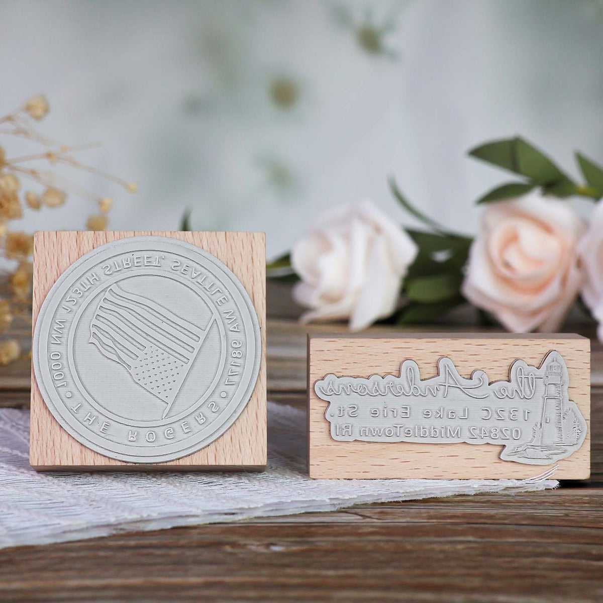 Personalisierter quadratischer Adressen-Holz-Gummistempel4
