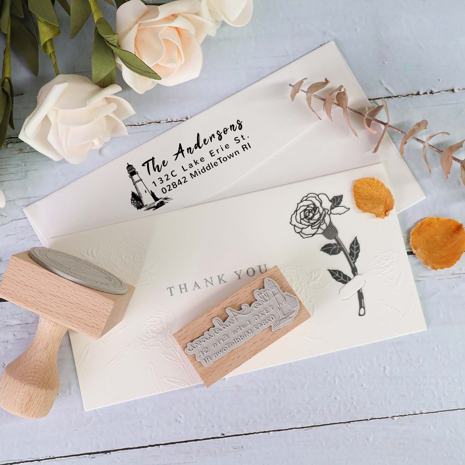 Personalisierter quadratischer Adressen-Holz-Gummistempel3