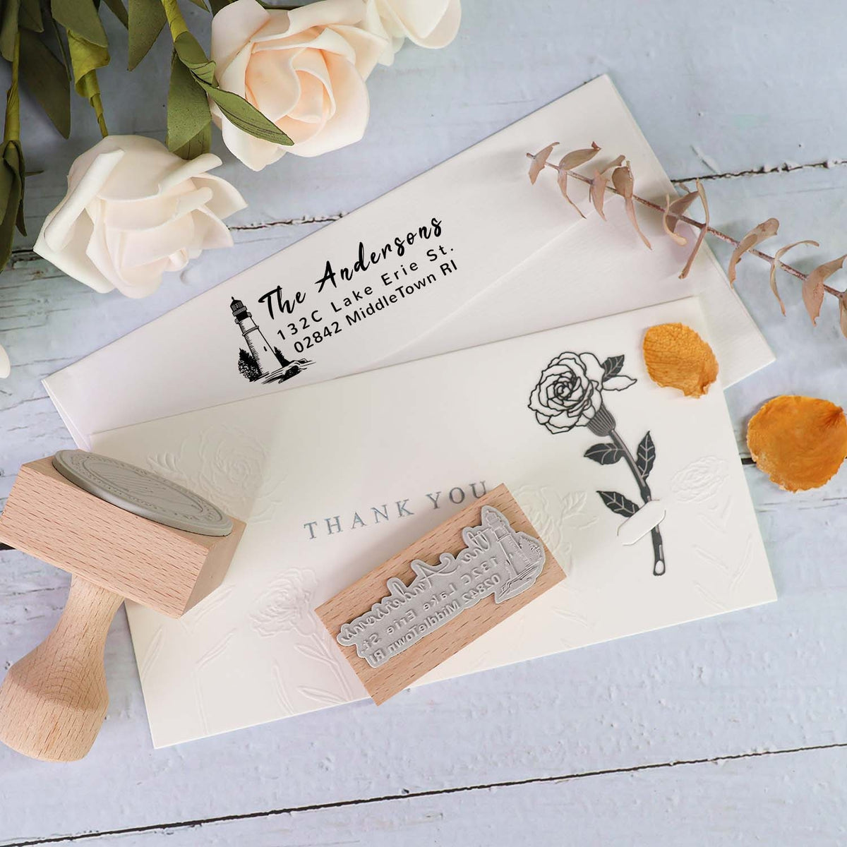 Personalisierter quadratischer Adressen-Holz-Gummistempel3