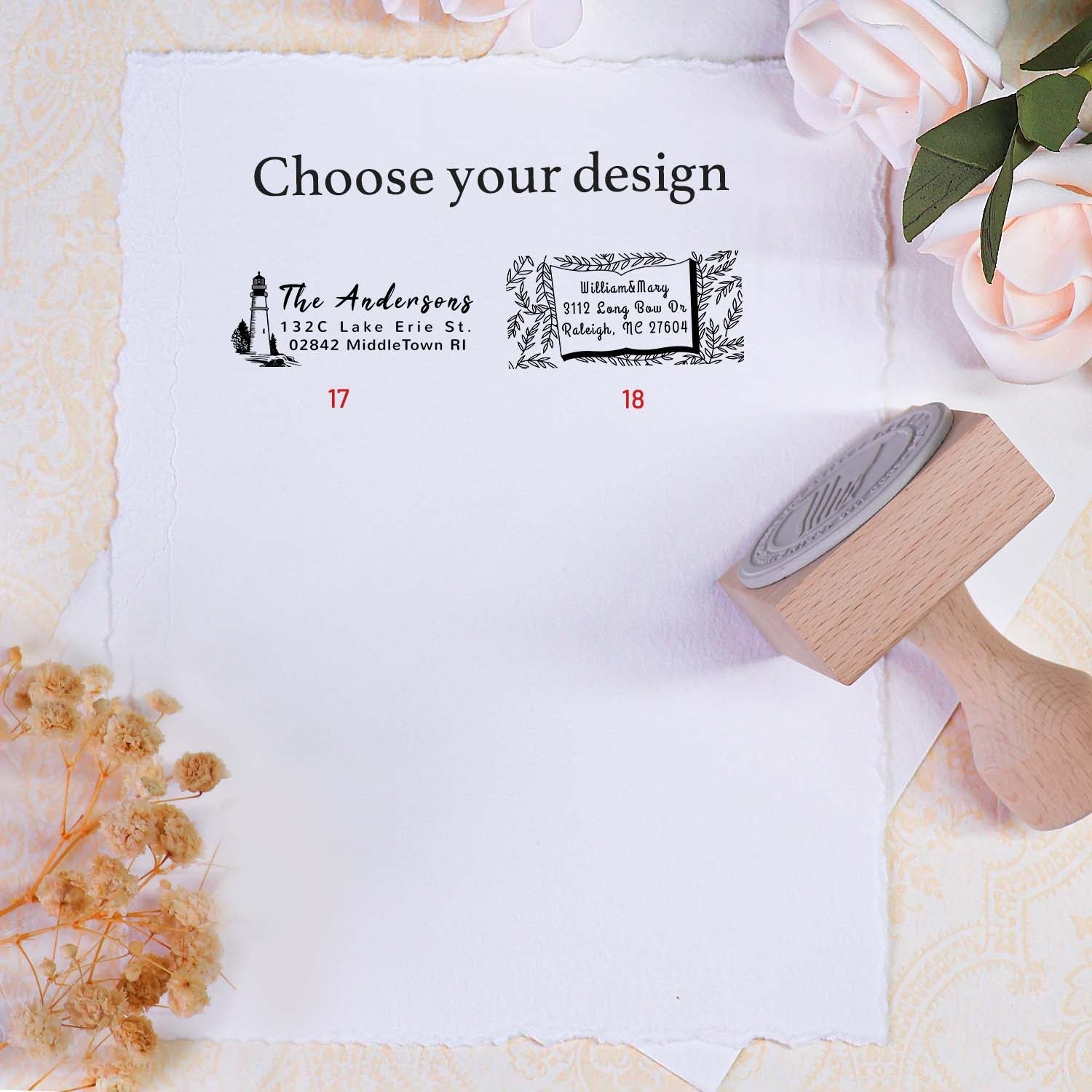 Personalisierter rechteckiger hölzerner Gummi-Adress-Stempel - 18 Designs3